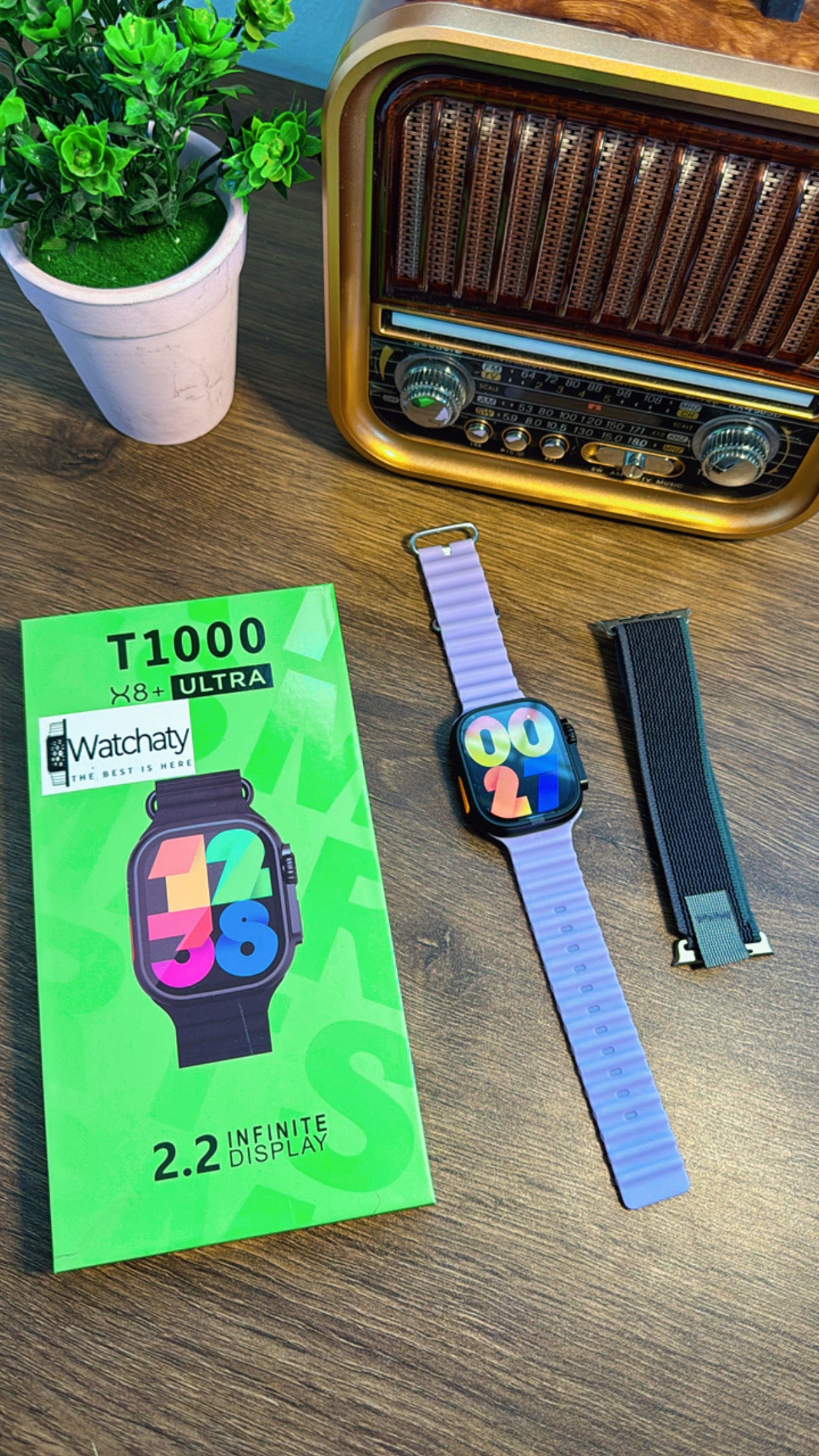 ساعة T1000 Ultra 2 (الباكت العريض) + سماعة AirPods Pro Copy (أي نوع) + ستراب سيليكون