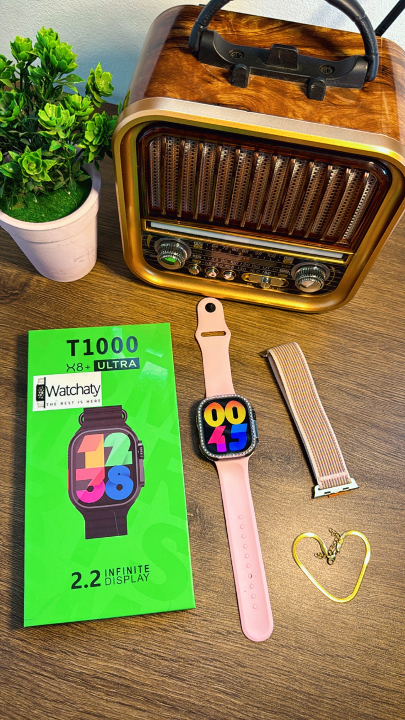 ساعة T1000 Ultra 2 (الباكت العريض) + سماعة AirPods Pro Copy (أي نوع) + ستراب سيليكون