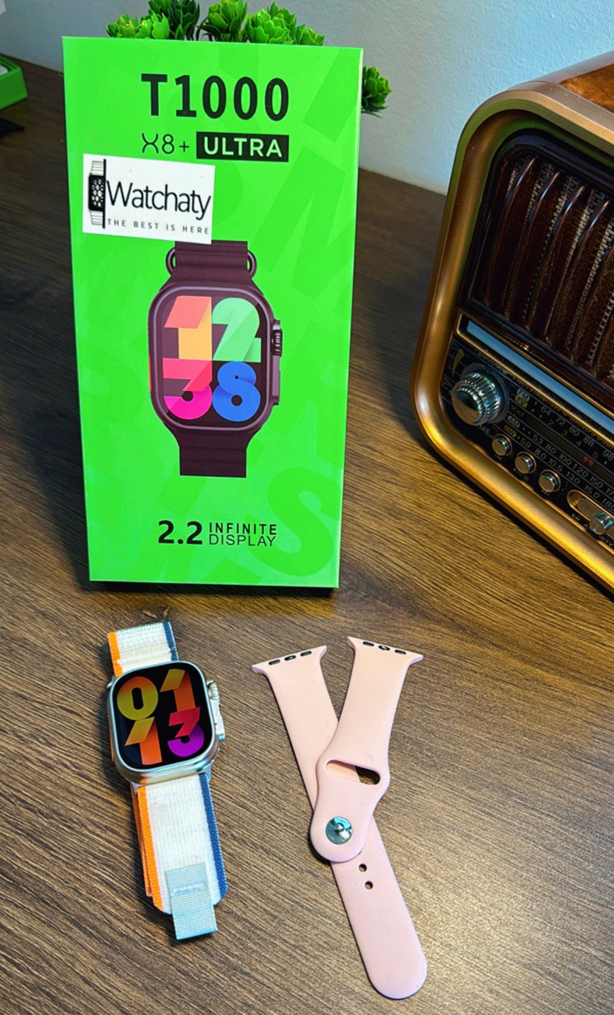 ساعة T1000 Ultra 2 (الباكت العريض) + سماعة AirPods Pro Copy (أي نوع) + ستراب سيليكون